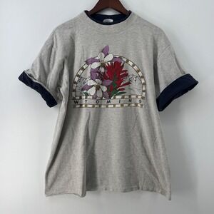 Vintage All Sport Wyoming Wildflower T-Shirt Gray Navy XL Made in USA